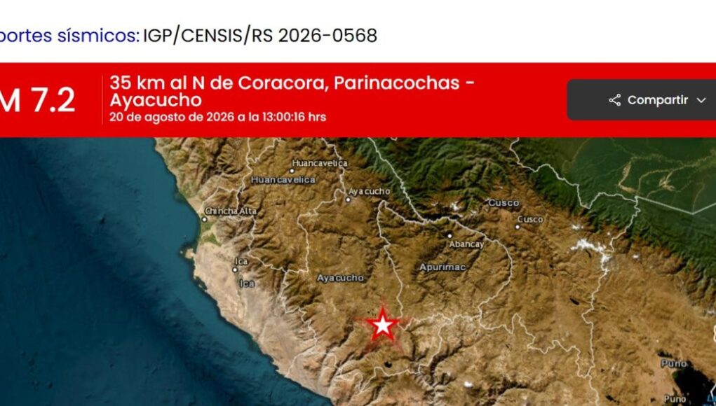 Terremoto de 7.2 en Perú fue percibido «fuerte», sin que se reporten daños hasta ahora