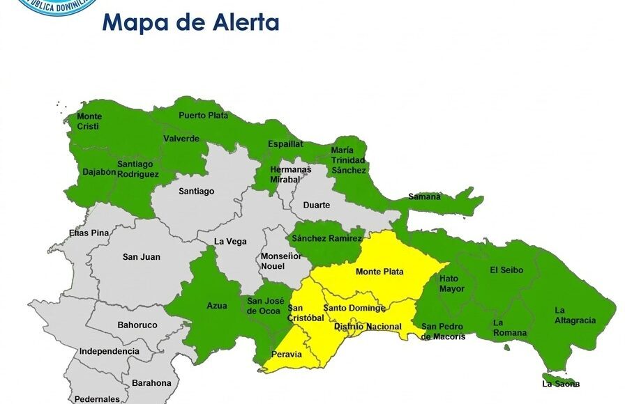 COE mantiene cinco provincias en alerta amarilla y 16 provincias en verde por lluvias